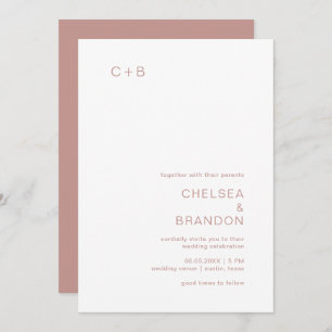 Minimalist Monogram Simple Dusty Rose Wedding Invitation