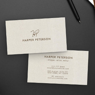 Minimalist Monogram Simple Warm Linen Modern Business Card