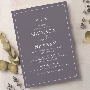 Minimalist Monogram Slate Grey Wedding Invitation