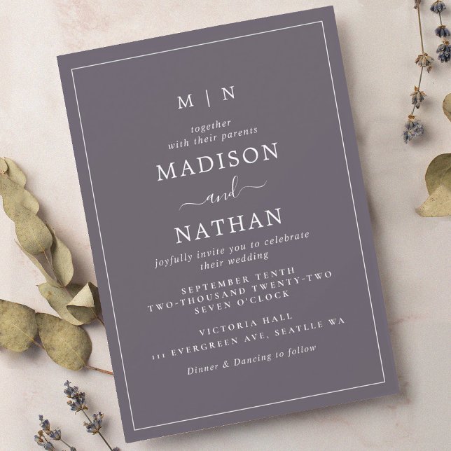 Minimalist Monogram Slate Grey Wedding Invitation (Creator Uploaded)