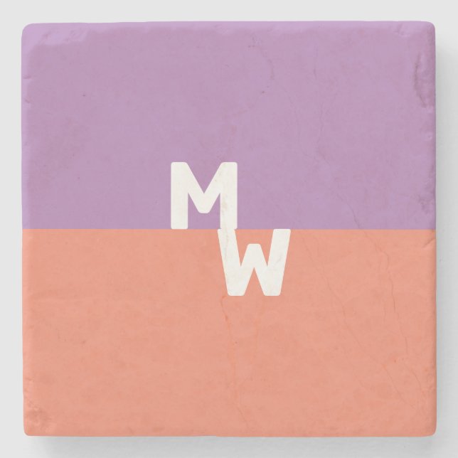 Minimalist Monogram Square Pastel QR Code Stone Coaster (Front)