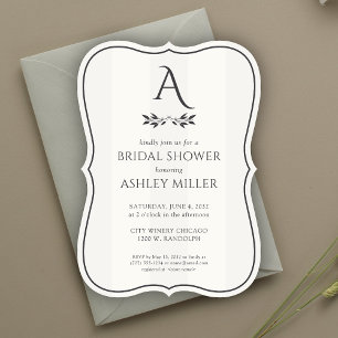 Minimalist Monogram Striped White Bridal Shower Invitation