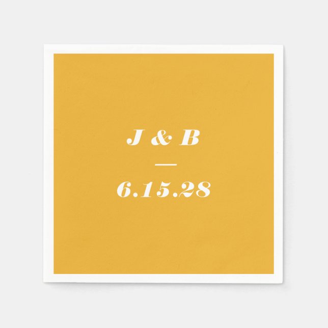 Minimalist Monogram Summer Yellow Wedding Custom Napkin (Front)