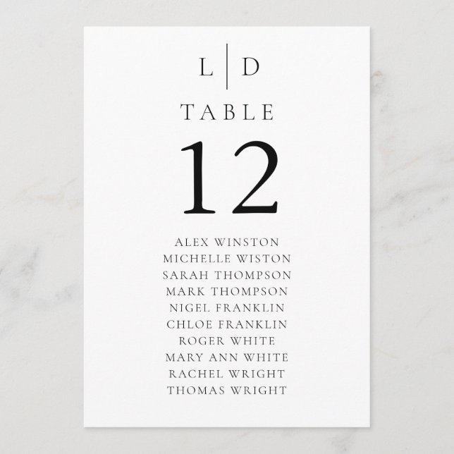 Minimalist Monogram Table Number Seating Chart (Front)
