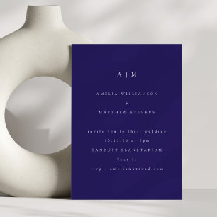 Minimalist Monogram Trendy Blue Modern Wedding Invitation