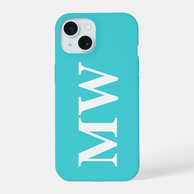Minimalist Monogram Turquoise Blue Initial Modern iPhone 15 Case (Back)