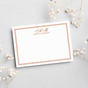 Minimalist Monogram Two Border Burnt Orange Card