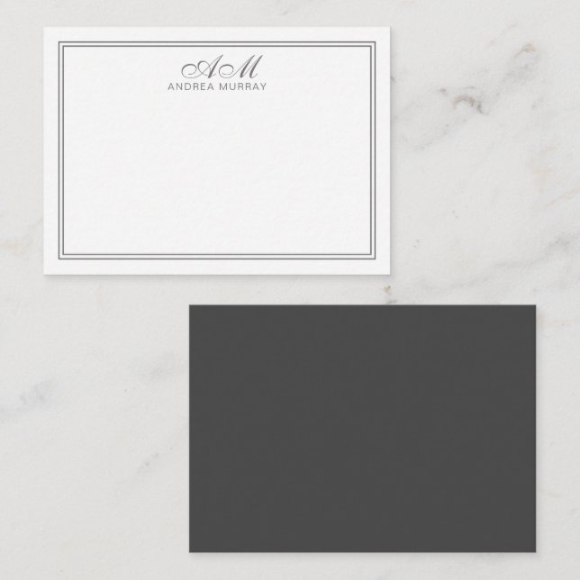 Minimalist Monogram Two Border Grey and White Card (Front/Back)