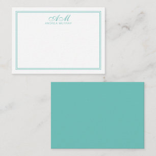 Minimalist Monogram Two Border Moonstone Blue Card