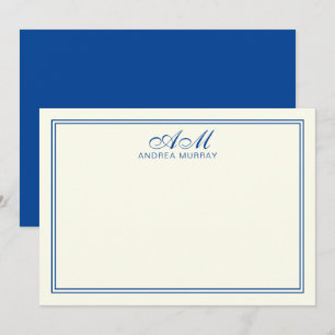 Minimalist Monogram Two Border Navy Blue Card