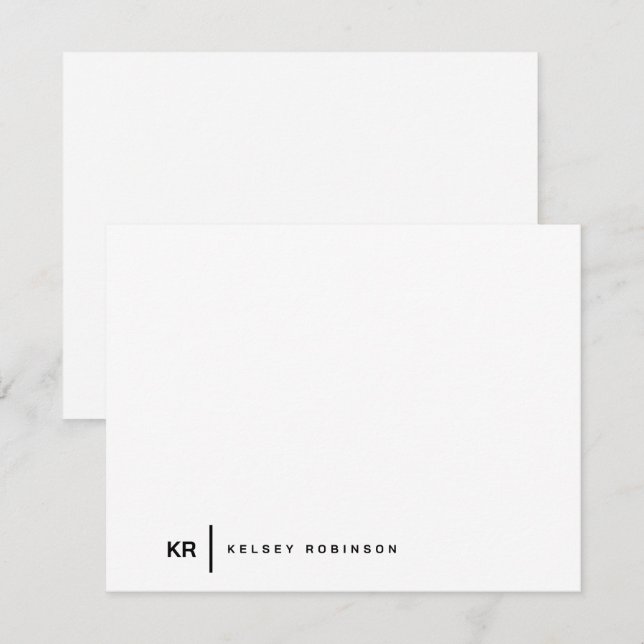 Minimalist Monogram Typography Black White Flat Card (Front/Back)