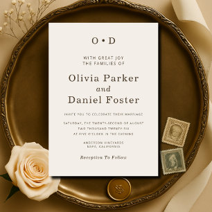 Minimalist Monogram Typography Cream Wedding Invitation