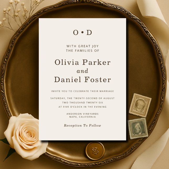 Minimalist Monogram Typography Cream Wedding Invitation (Creator Uploaded)