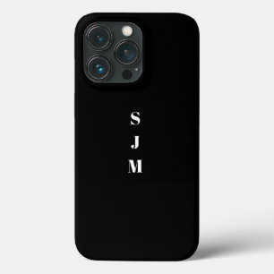 Minimalist monogram vertical initials name black iPhone 13 pro case