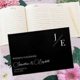 Minimalist Monogram Wedding Black Guest Book