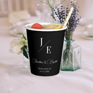 Minimalist Monogram Wedding Black Paper Cups