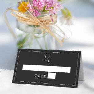 Minimalist Monogram Wedding Black Place Card