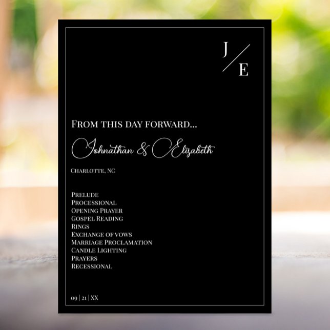 Minimalist Monogram Wedding | Black Program (Minimalist Monogram Wedding Program | Black)
