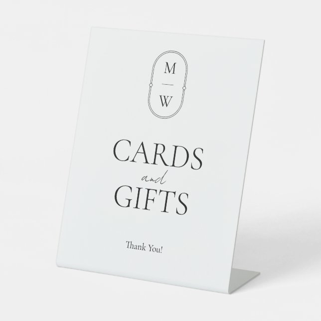 Minimalist Monogram Wedding Cards and Gifts Pedestal Sign (Front)