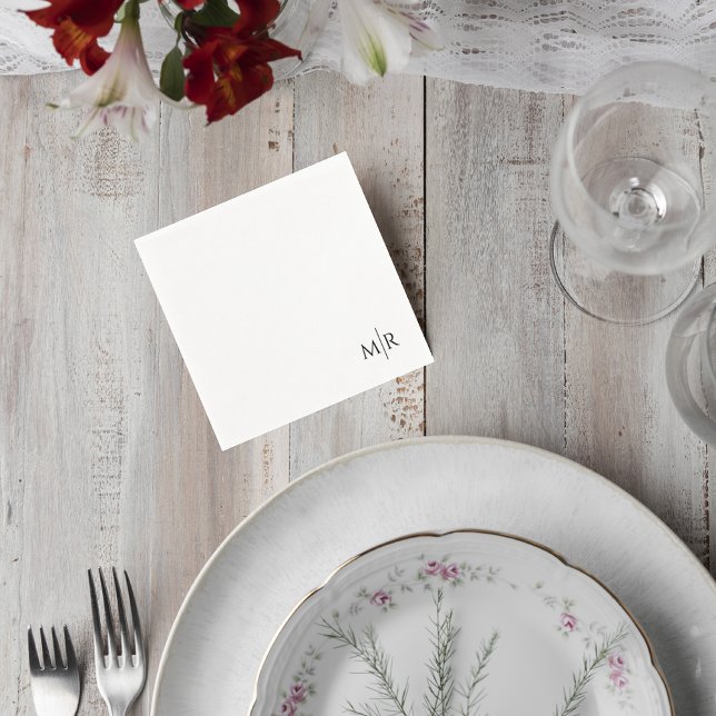 Minimalist Monogram Wedding Cocktail Napkin (Creator Uploaded)