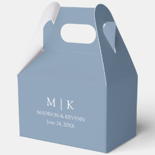 Minimalist Monogram Wedding Dusty Blue Gable Favour Box