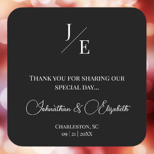 Minimalist Monogram Wedding Favour   Black Square Sticker