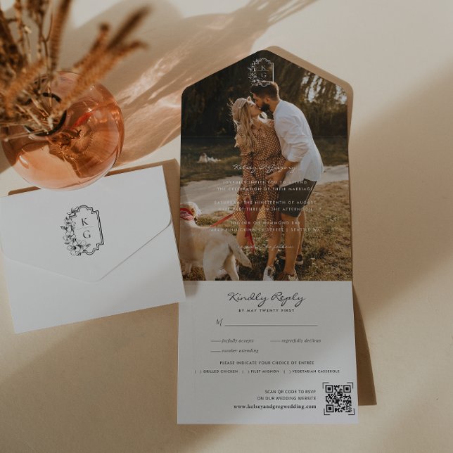 Minimalist Monogram Wedding Photo QR Code All In One Invitation (Creator Uploaded)
