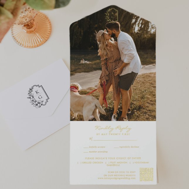 Minimalist Monogram Wedding Photo QR Code All In One Invitation (Creator Uploaded)