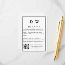 Minimalist Monogram Wedding QR Code Enclosure Card