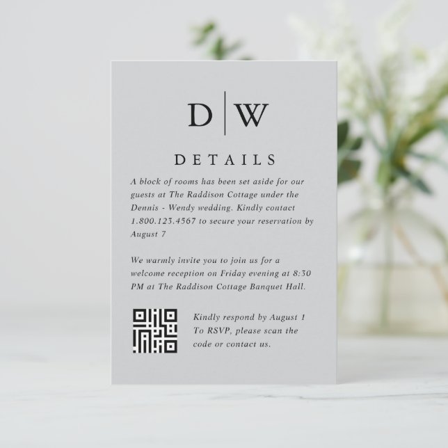 Minimalist Monogram Wedding QR Code Enclosure Card (Standing Front)