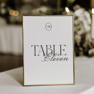 Minimalist Monogram Wedding Table Number Card