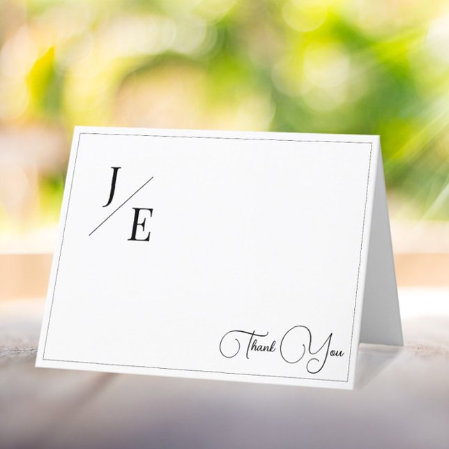 Minimalist Monogram Wedding Thank You | White Card (Minimalist Monogram Wedding Thank You Card | White)