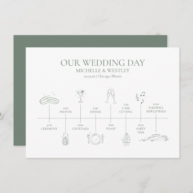 Minimalist Monogram Wedding Timeline Program (Front/Back)