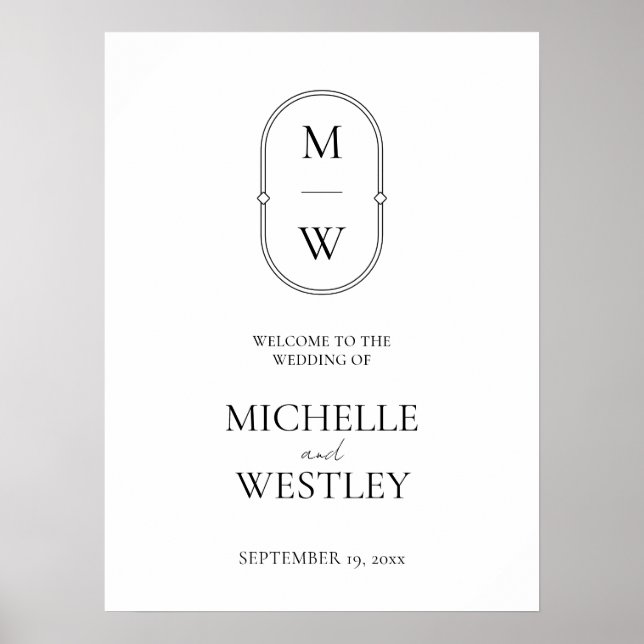 Minimalist Monogram Wedding Welcome Sign (Front)
