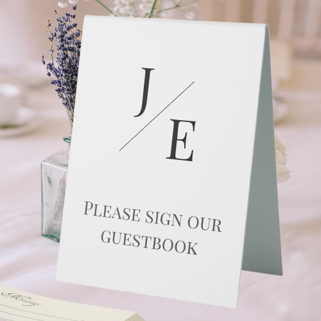 Minimalist Monogram Wedding | White (Minimalist Monogram Wedding Table Tent Sign)