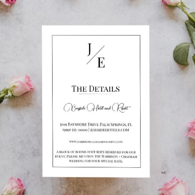 Minimalist Monogram Wedding | White Enclosure Card (Minimalist Monogram White Wedding Enclosure Card)