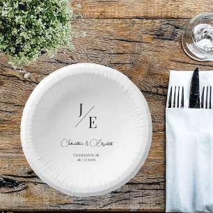 Minimalist Monogram Wedding   White Paper Plate