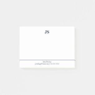 Minimalist Monogram White Dark Blue Post-it Notes