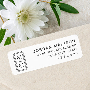 Minimalist monogram white return address label