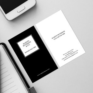 Minimalist Monogram White Square Frame on Black Business Card