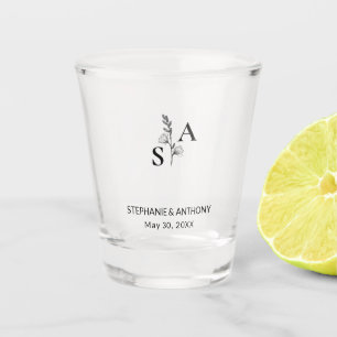 Minimalist Monogram Wildflower Wedding Shot Glass