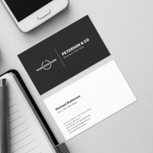 Minimalist Monogram with Logo on Dark Grey Business Card