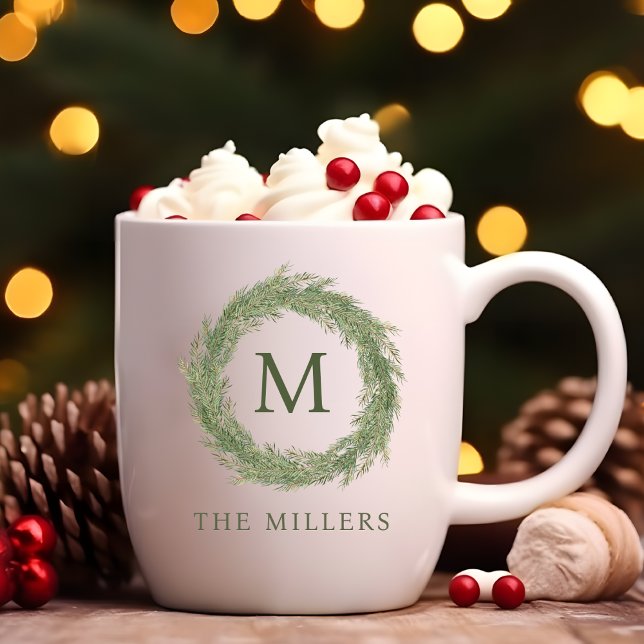 Minimalist Monogram Wreath Christmas Coffee Mug (Minimalist Monogram Wreath Christmas Coffee Mug)