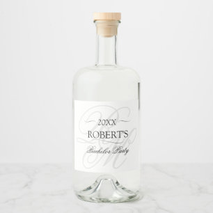Minimalist Monogrammed Elegant Bachelor Party Liquor Bottle Label