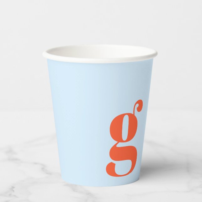 Minimalist Monogrammed Initial Retro Blue Orange Paper Cups (Front)
