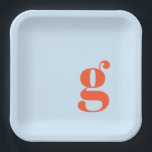 Minimalist Monogrammed Initial Retro Blue Orange Paper Plate<br><div class="desc">These personalized paper plates feature a bold single initial in warm orange on a soft blue background for a modern, playful look. The clean typography and graphic layout feel stylish without being formal, making them perfect for welcome parties, rehearsal dinners, engagement celebrations, and bridal showers. Customize with your initial to...</div>