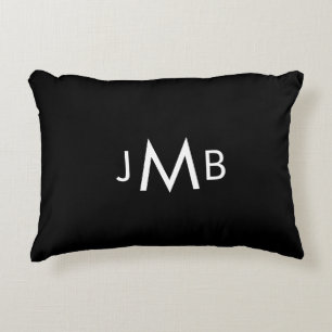 Minimalist Monogrammed Initials white on black Decorative Cushion