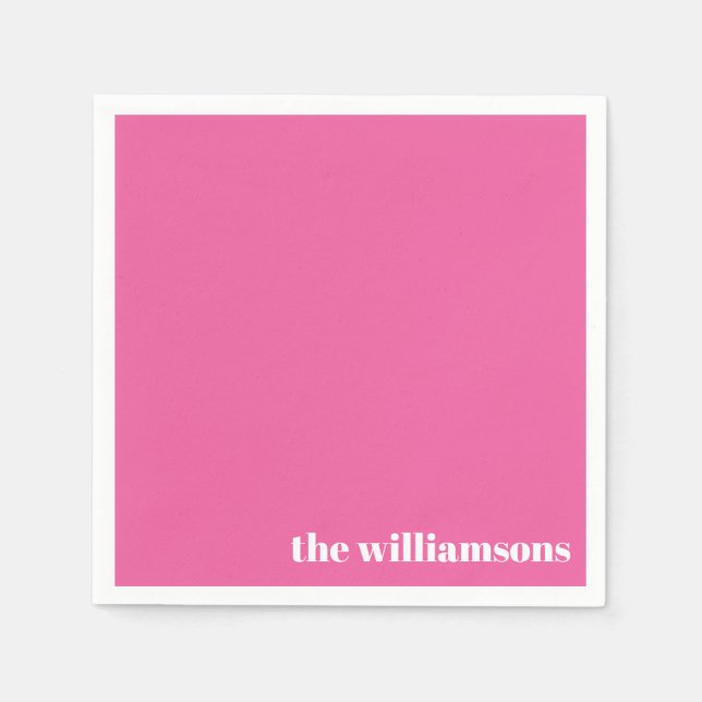 Minimalist Monogrammed Name Retro Hot Pink Napkin (Front)