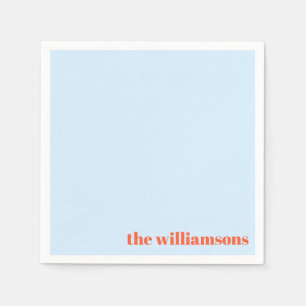 Minimalist Monogrammed Name Retro Simple Soft Blue Napkin