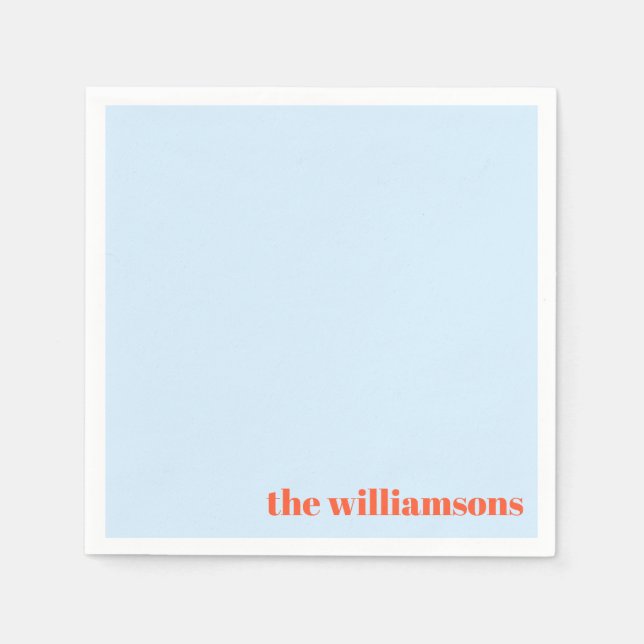 Minimalist Monogrammed Name Retro Simple Soft Blue Napkin (Front)